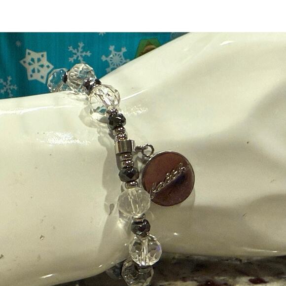 Rustic Cuff Christian Faith Stretch Bracelet Silver & Clear Beads Charm Logo - Picture 10 of 16